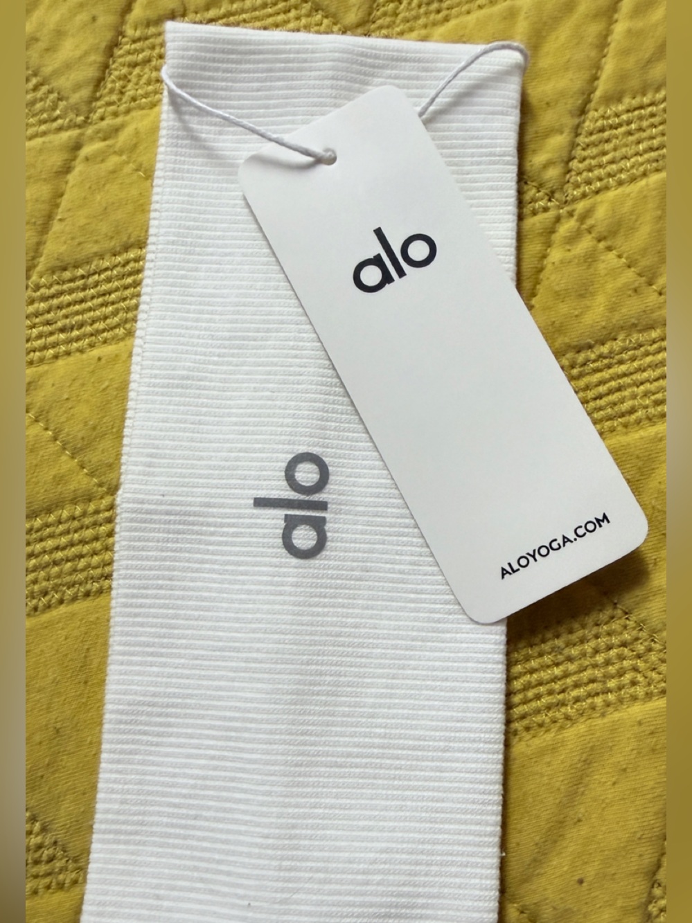 ALO Yoga White Hair Band with Gray Logo
